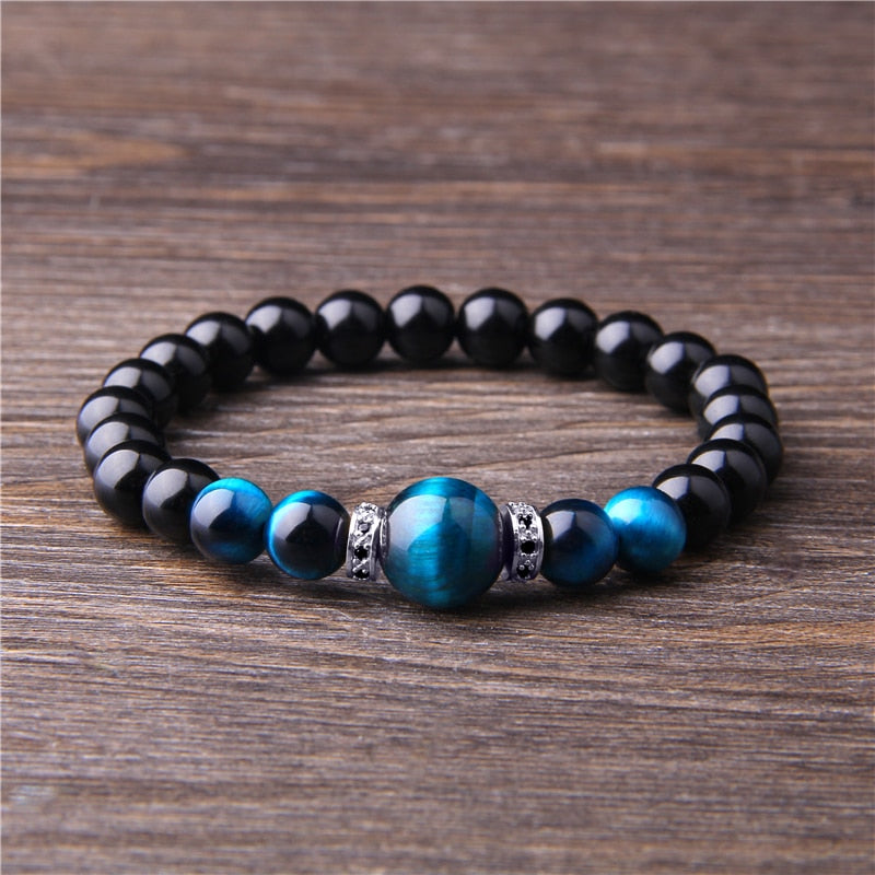 Natural Stone Bracelets Men Royal Blue Tiger Eye