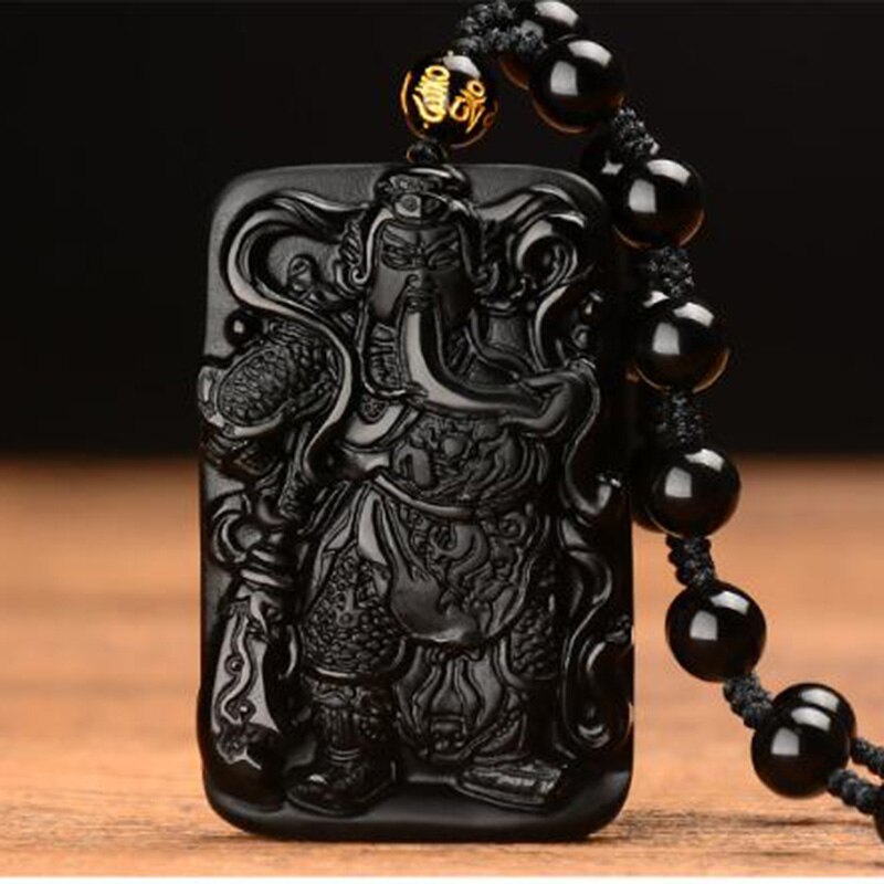 Natural Obsidian Guan Yu Mammon Pendant