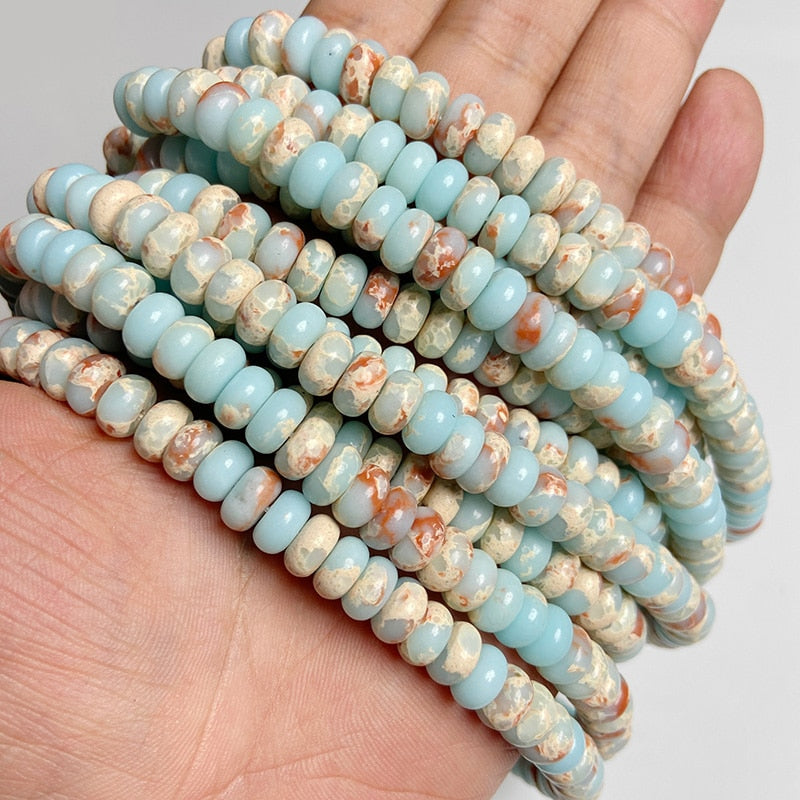 Stone Rondelle Beads Jaspers Jade Spacer Round Flat Bead