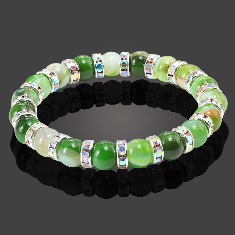 Round Beads Bracelets Bangles Women Crystal