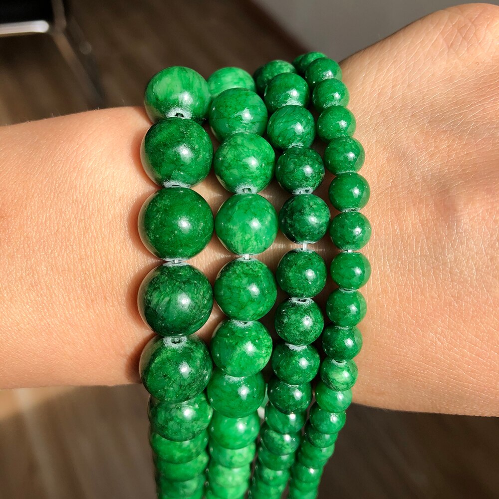 Natural Stone Green Cloud Jades Chalcedony Beads