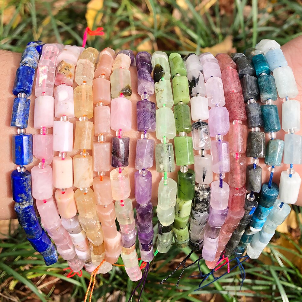 Aquamarines Jades Stone Cylinder Loose Beads