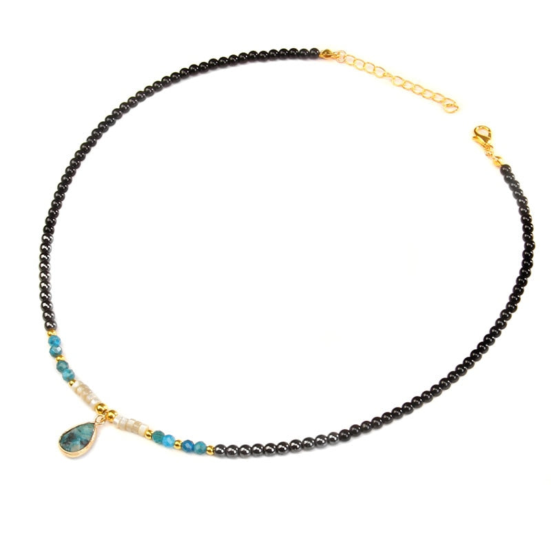Drop Pendant Necklace Natural Quartz Stone Beaded