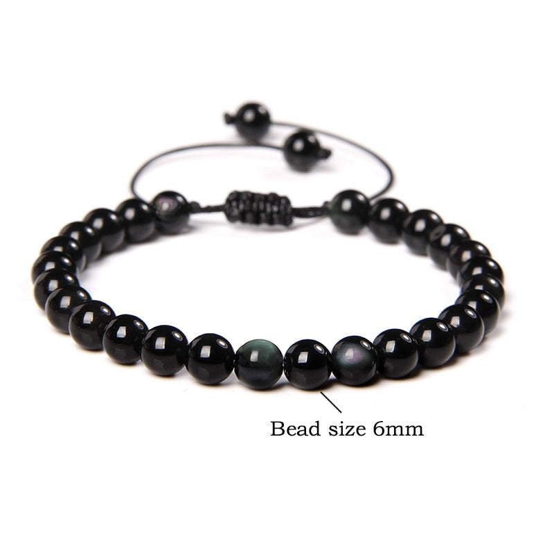 Men Bracelets Adjustable 6 mm Natural Green Jade