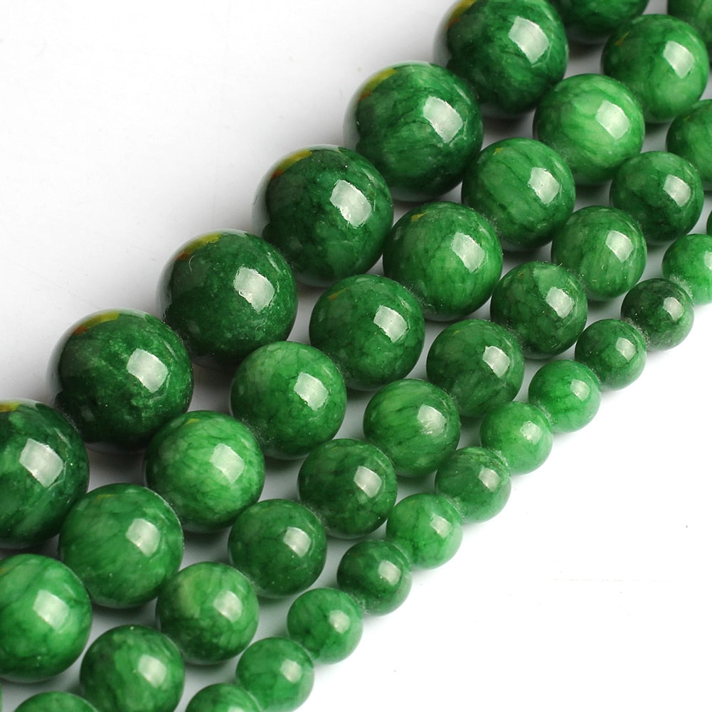 Natural Dark Green Jades Stone Beads Chalcedony