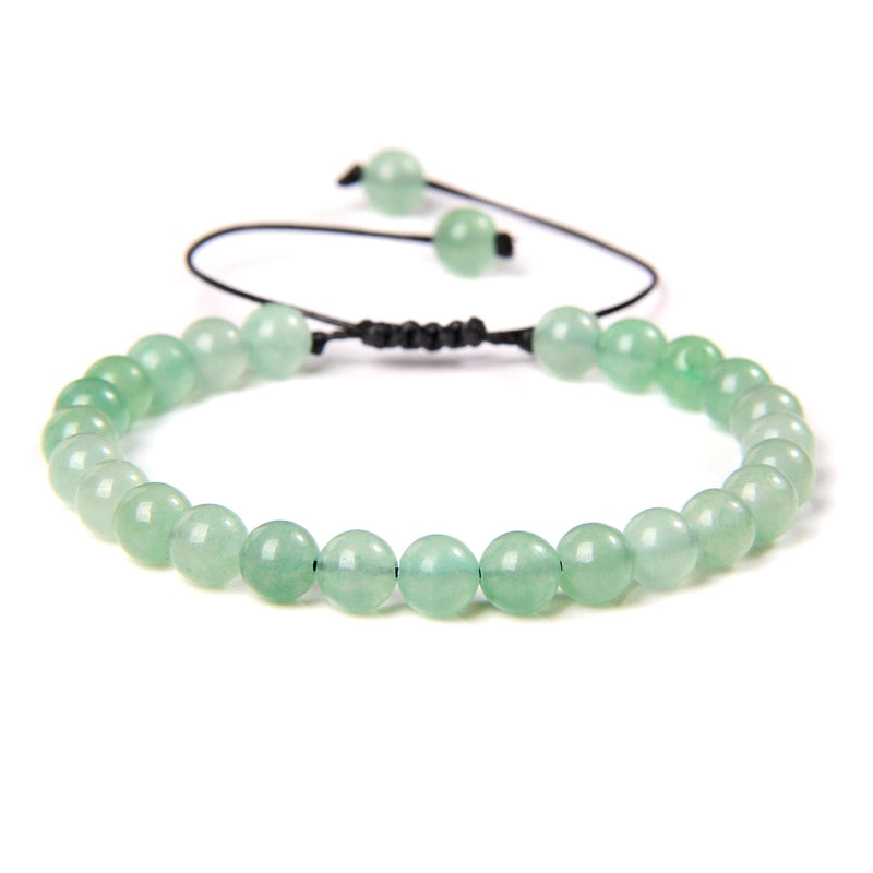 Men Bracelets Adjustable 6 mm Natural Green Jade