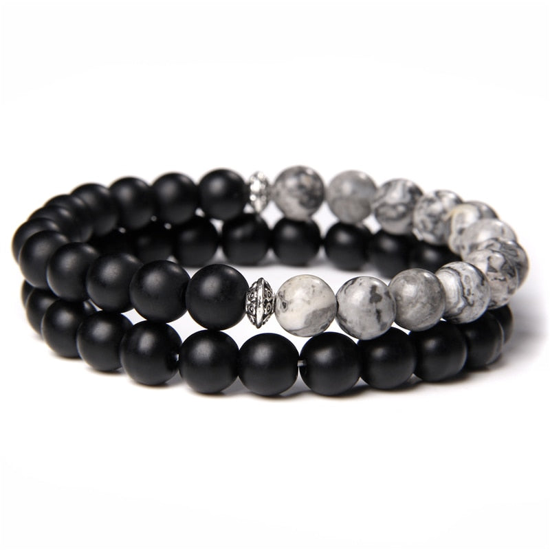 2 Chains Bracelet Set Men Vintage Stretch Bracelets