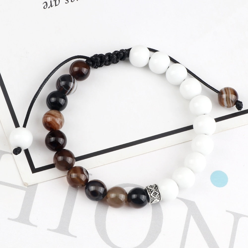 Trendy White Men Beads Bracelet Natural Tiger Eye