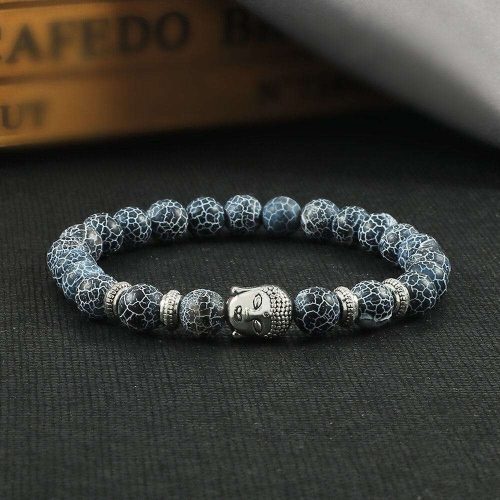 Buddha Head Bracelet Natural Onyx Lava Beads Bangle