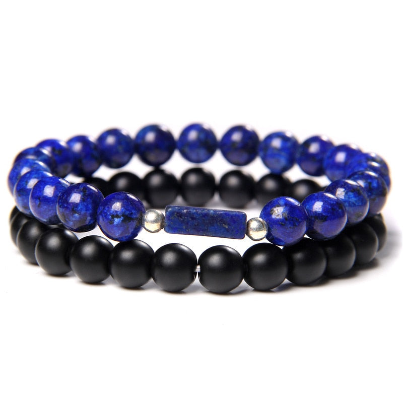 2 Chains Bracelet Set Men Vintage Stretch Bracelets