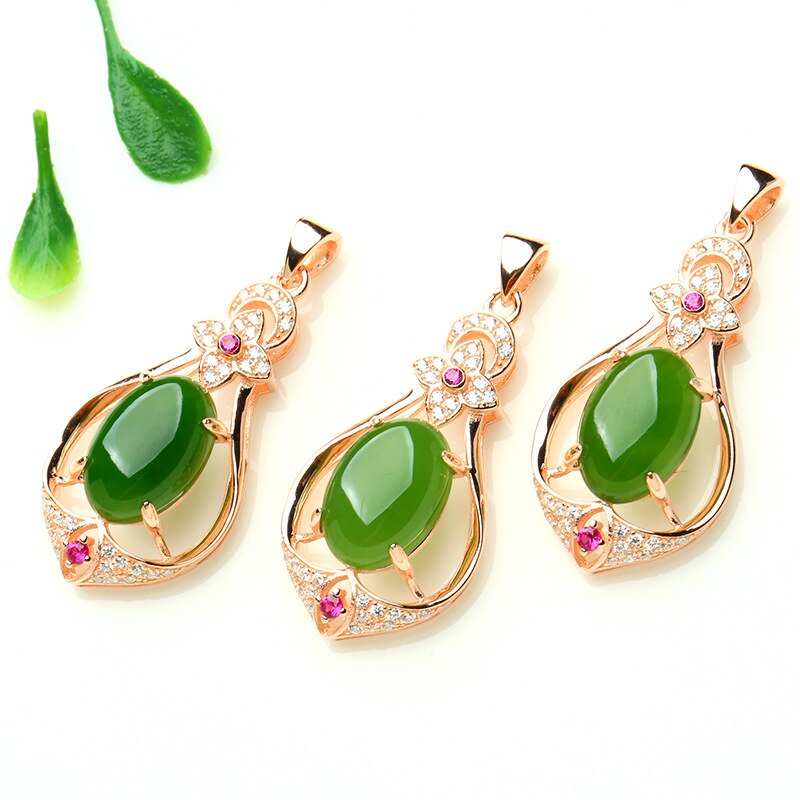 Real 18K Rose Gold Jade Necklace Pendant