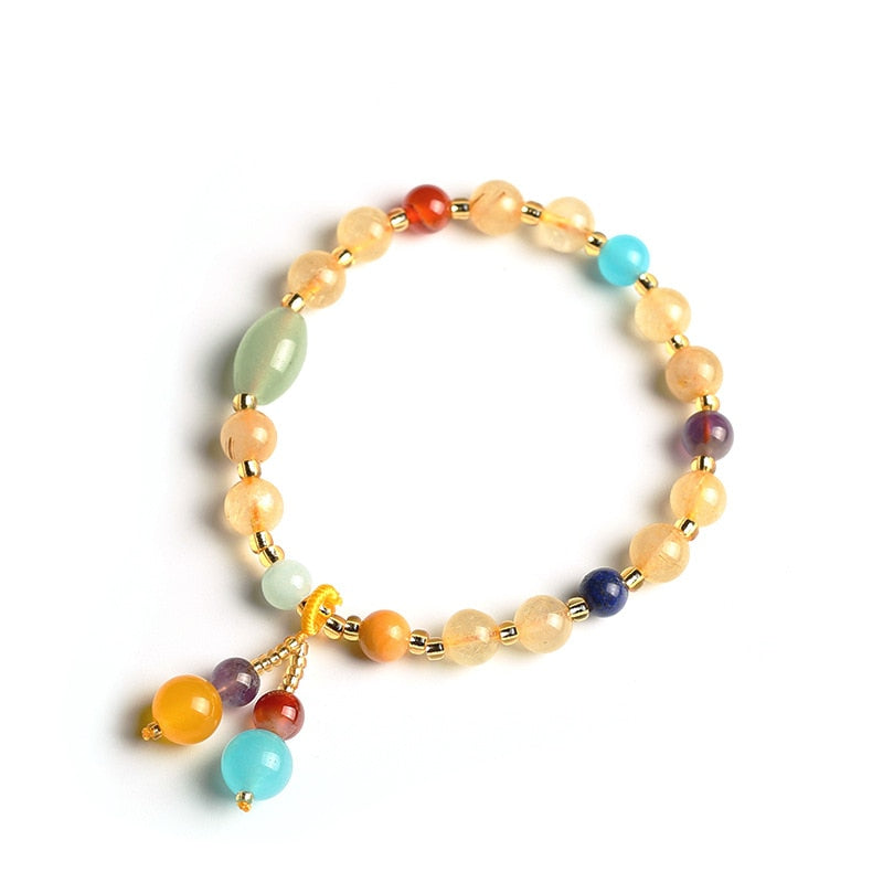 Natural Rutilated Quartz Crystal Beads Strand Bracelets