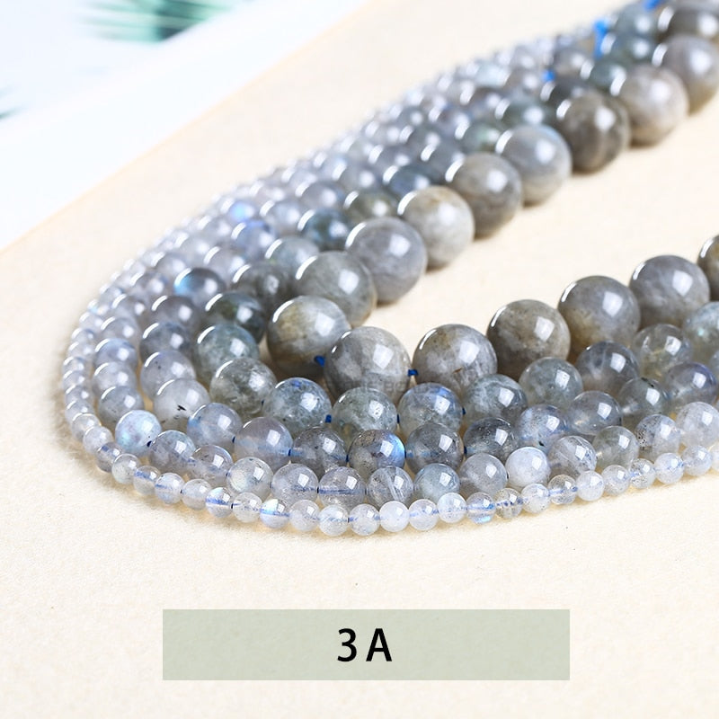 Grey Labradorite Blue Light Round Loose Beads