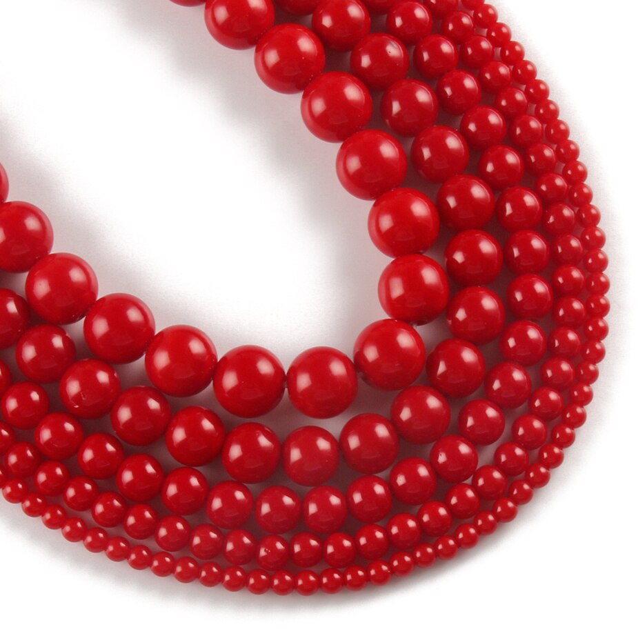 Red Coral Jades Round Loose Stone Beads for Jewelry Making