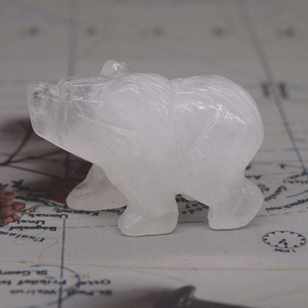 Bear Statue Natural Stone Hand Carved Figure Room