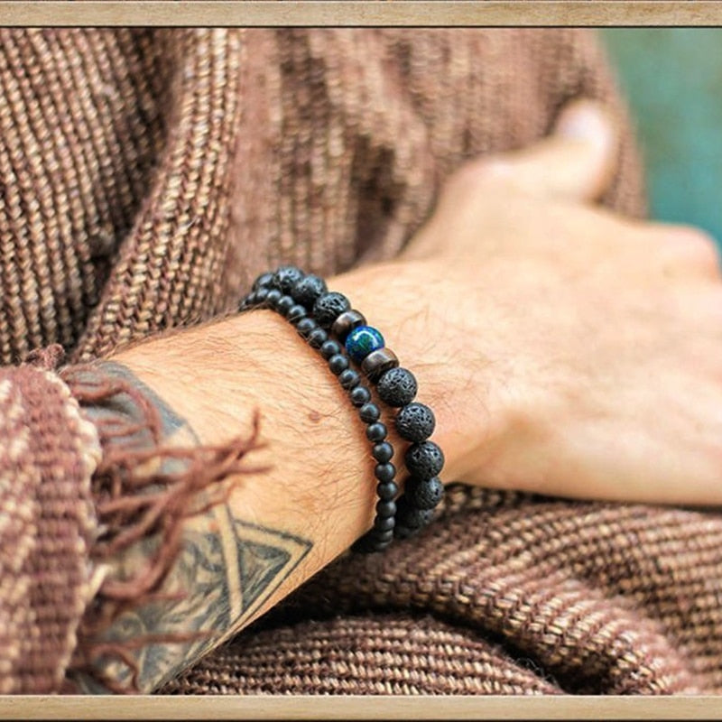 Lava Stone Men Bracelet Natural Moonstone Bead