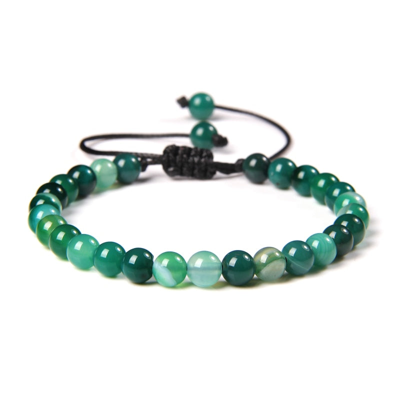 Men Bracelets Adjustable 6 mm Natural Green Jade