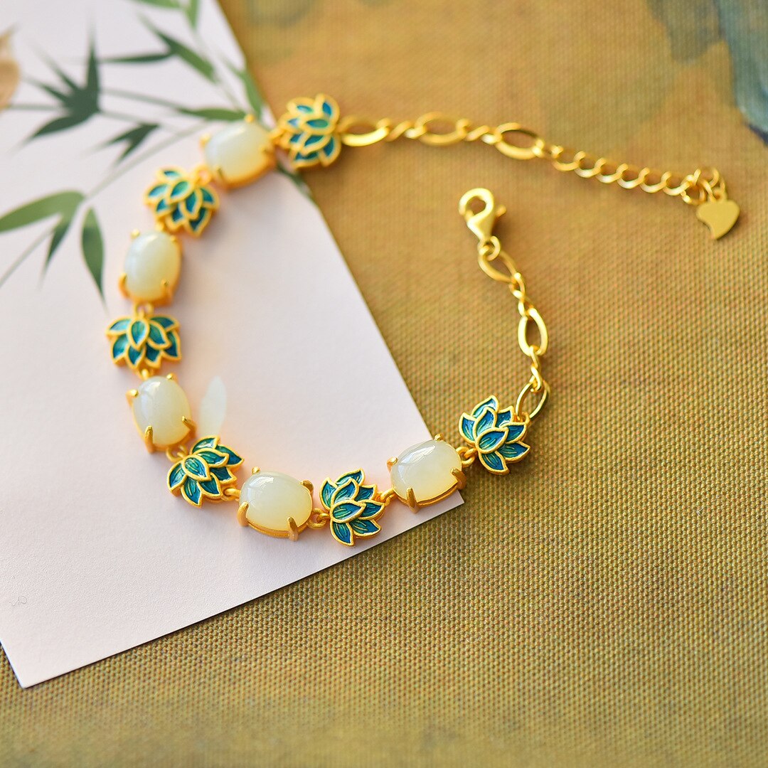 Ancient Gold Craftsmanship Hetian Jade Lotus