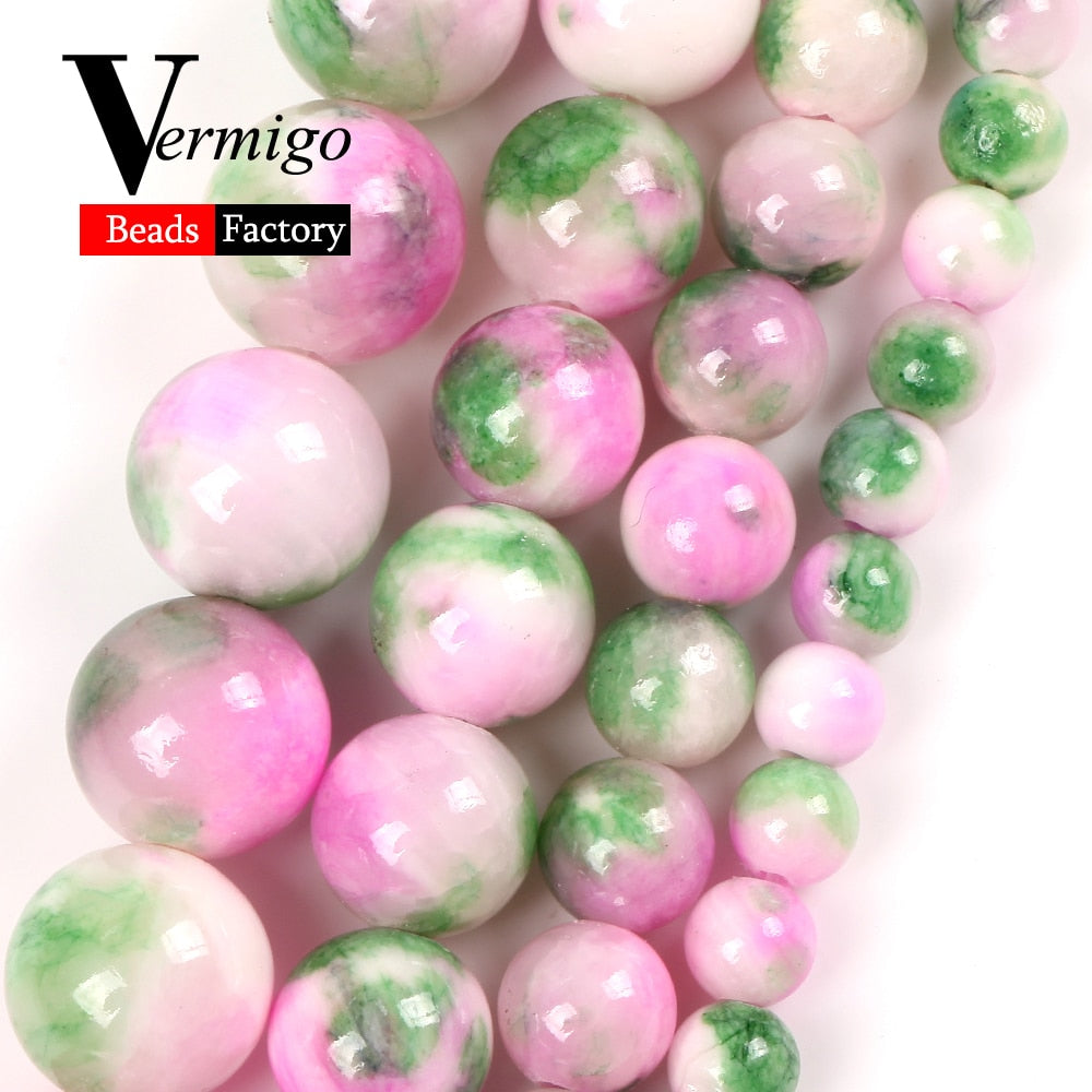 Pink Green Spot Jades Round Natrual Stone Beads