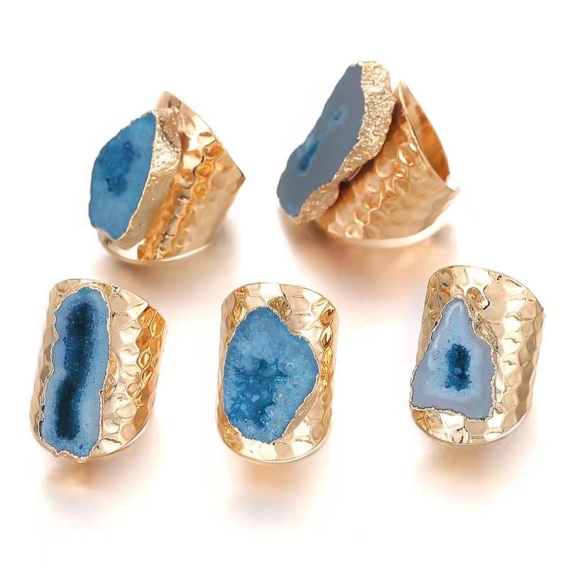 Irregular Geode Genuine Stone Hole Open Ring