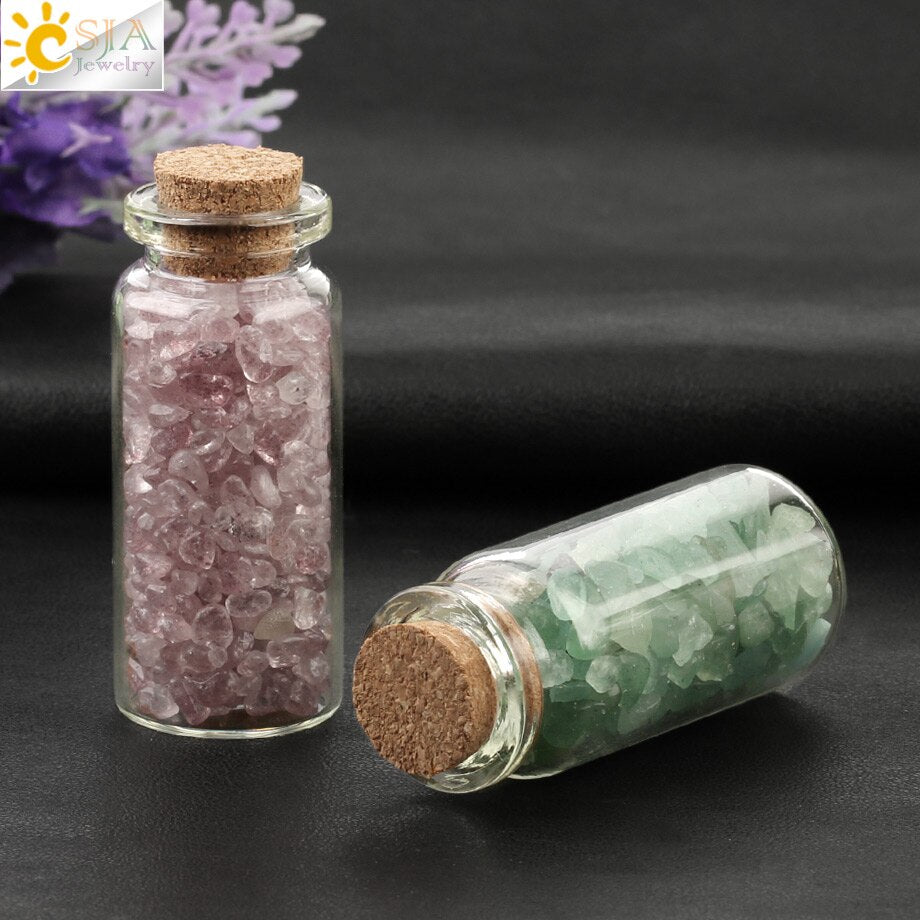 Mini Glass Wishing Bottles Natural Chip Tumble Stones
