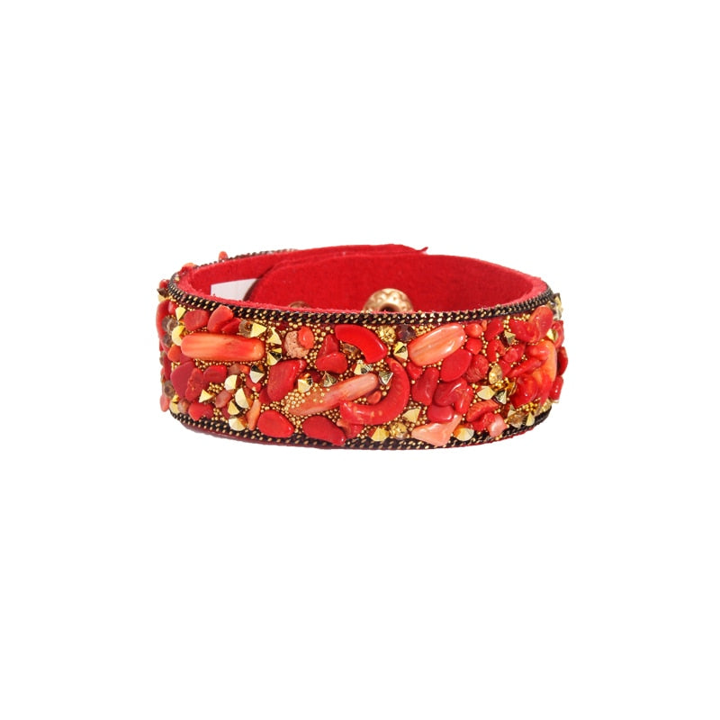 Stone Bracelets For Women Wrap Cuff Slake Leather