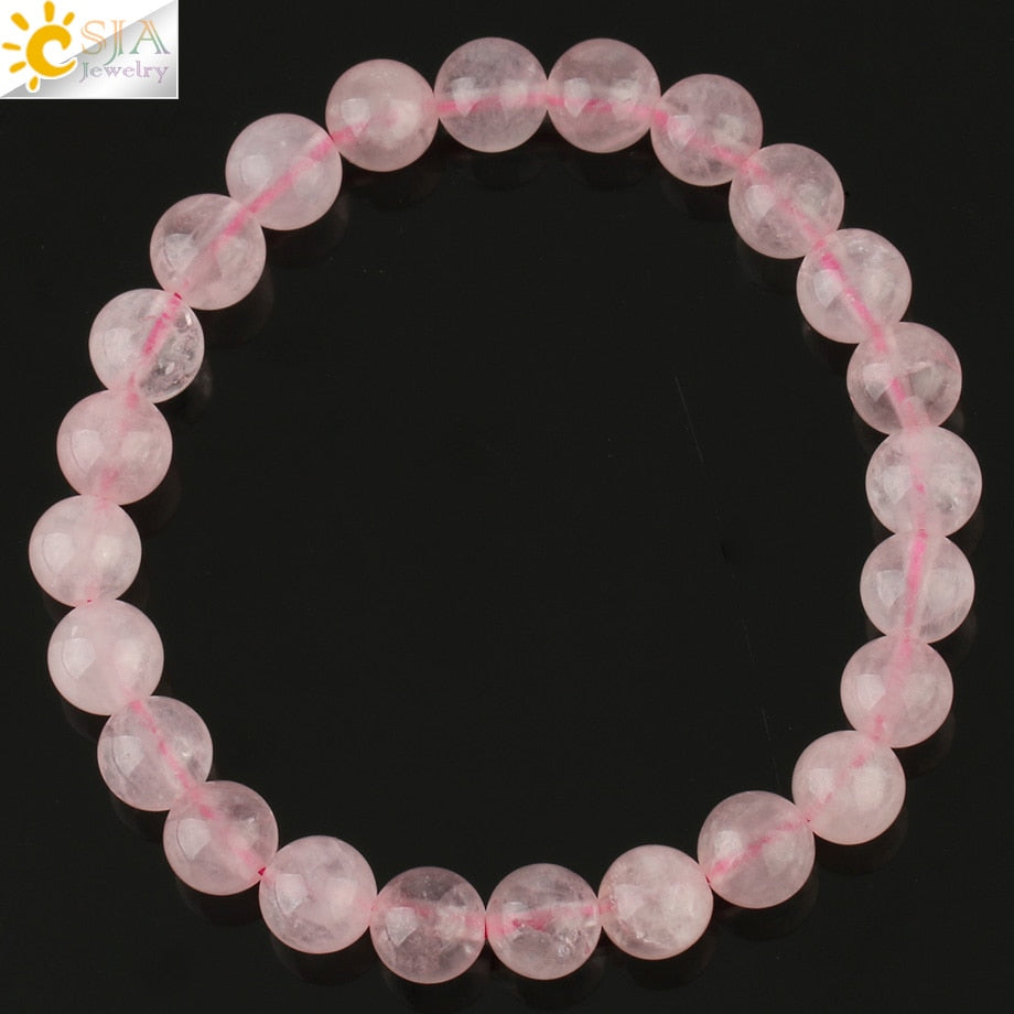 Natural Stone Elastic Bracelet Pink Quartz White