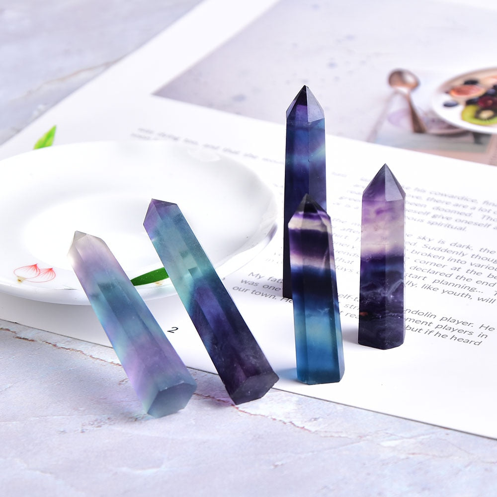Natural Crystal Colored fluorite Point Healing Stone