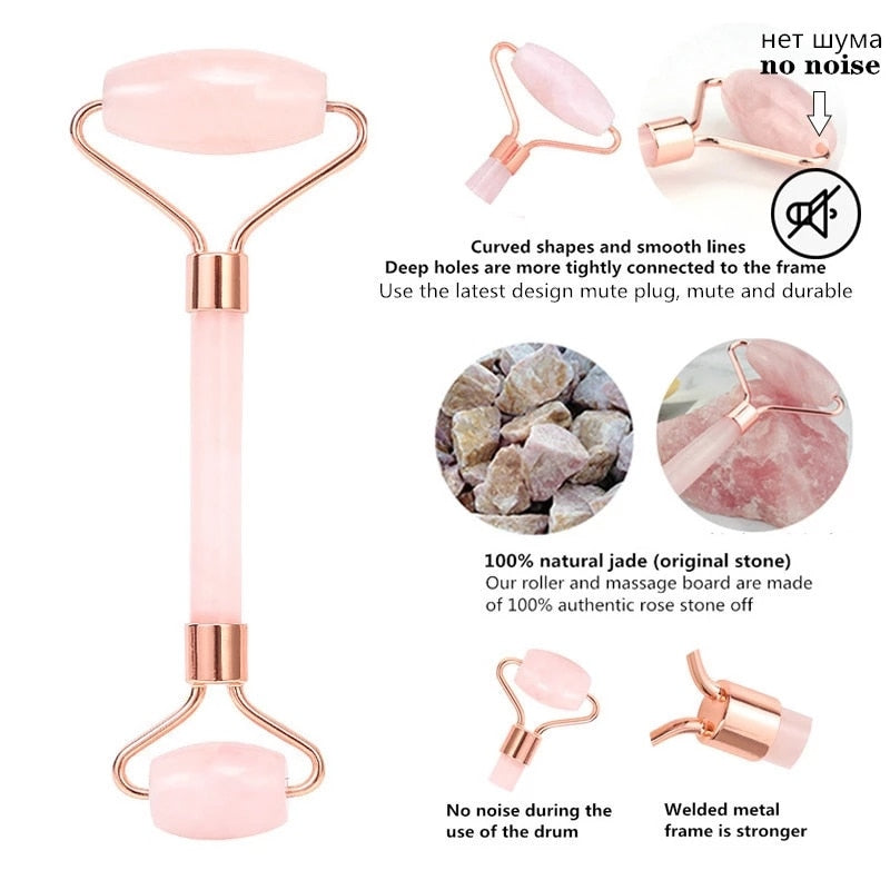 Rose Quartz Roller Facial Massager Powder Crystal