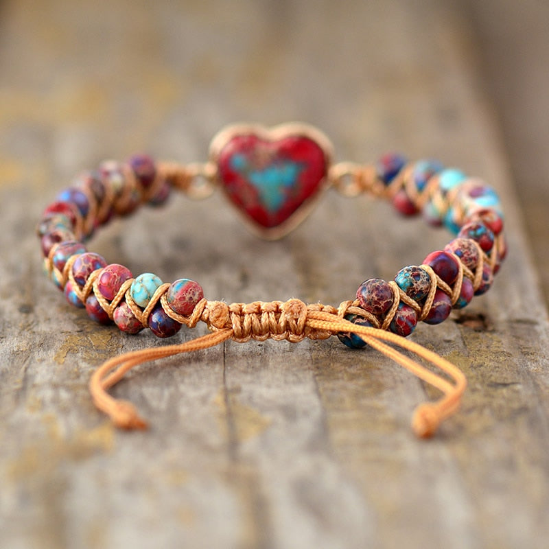 Natural Stone Heart Charm Bracelets String Braided
