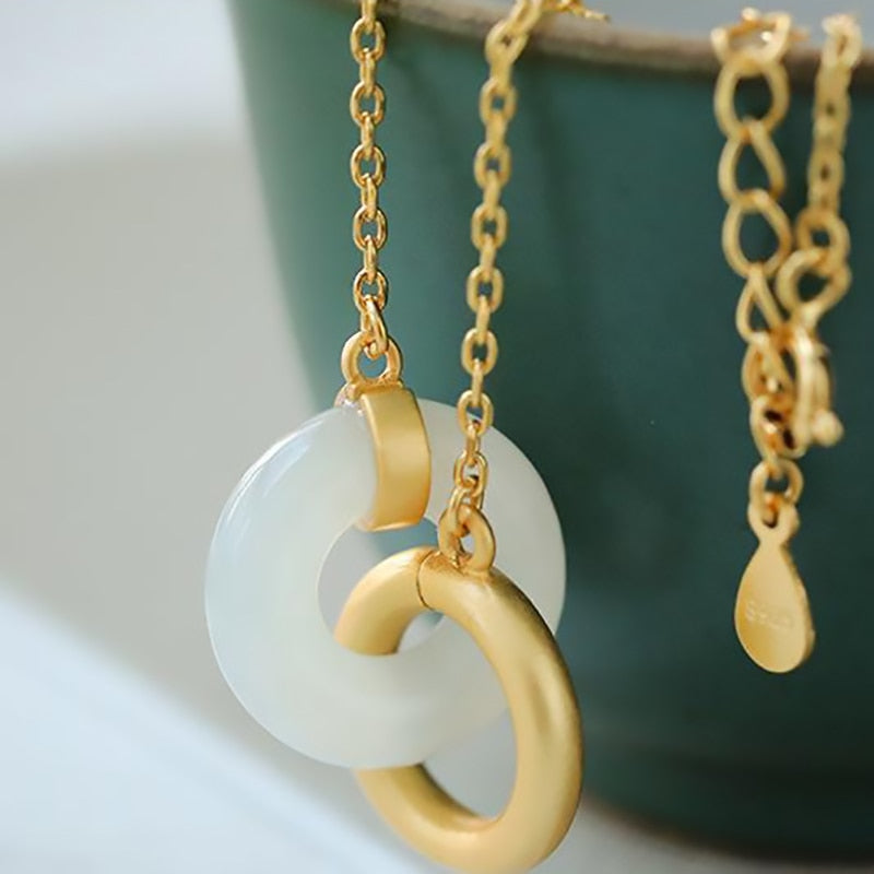 Original Design Natural Hetian White Jade Double Round