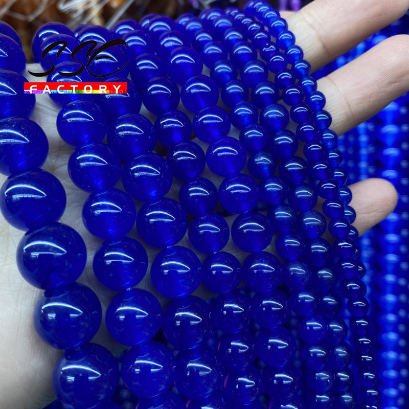 Natural Stone Beads Dark Blue Jades Chalcedony