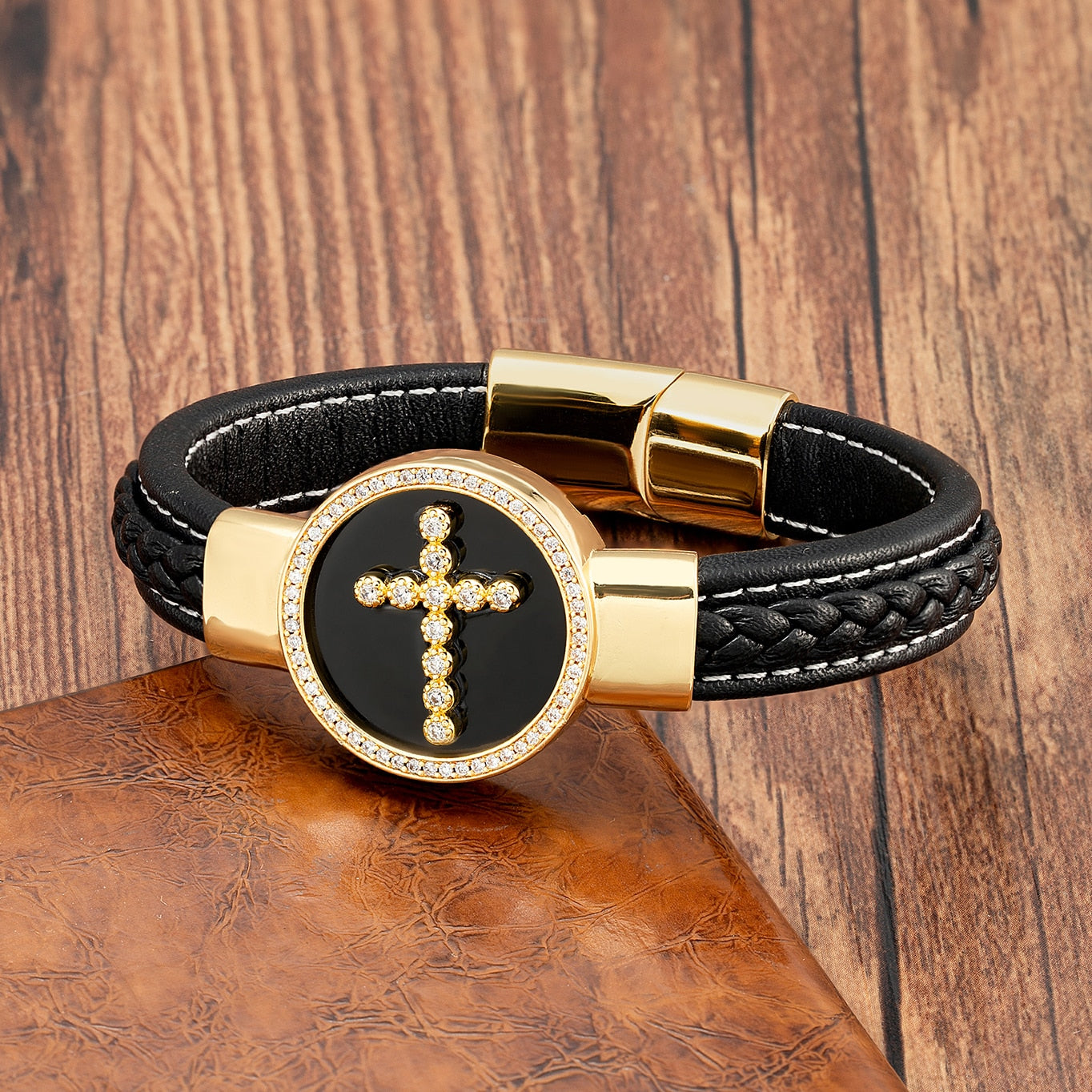 Trendy Jesus Charm Cubic Zirconia Men Bracelet