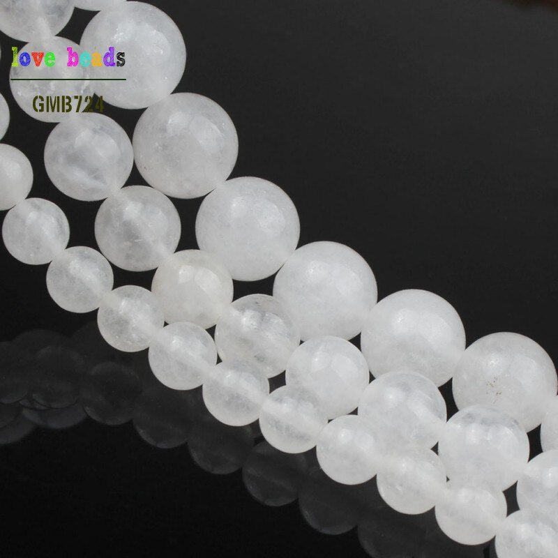 White Jades Stone Round Loose Beads For Jewelry Making