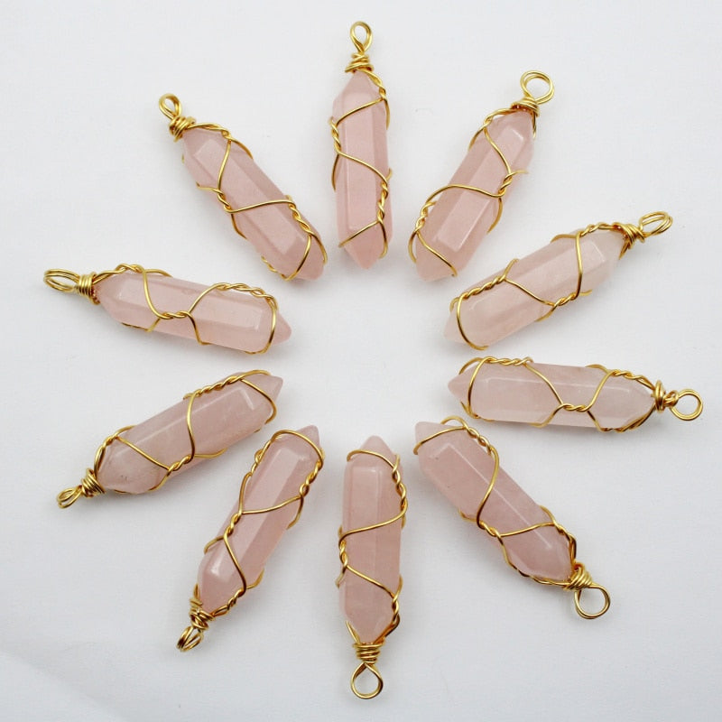 Natural Stone Rose Quartz Stained Glass Pillar