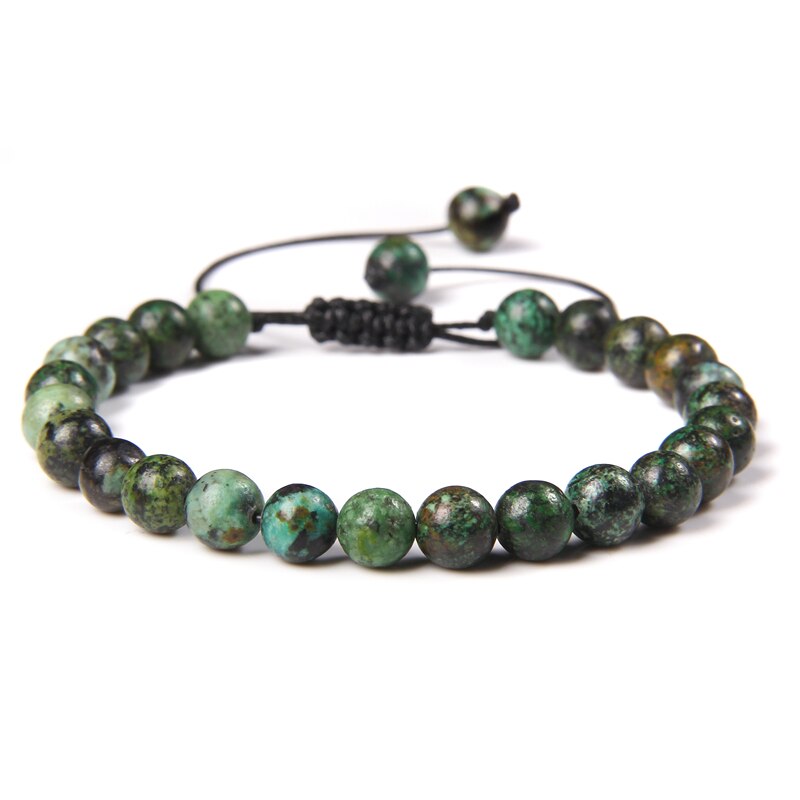 Men Bracelets Adjustable 6 mm Natural Green Jade
