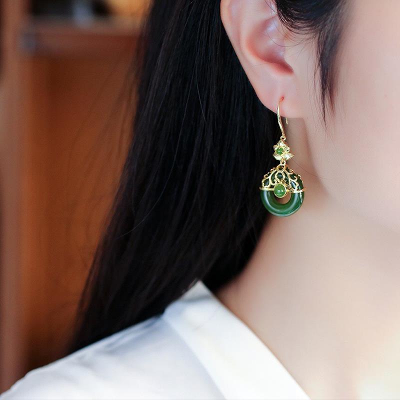 Natural Hetian jade Jasper Earrings