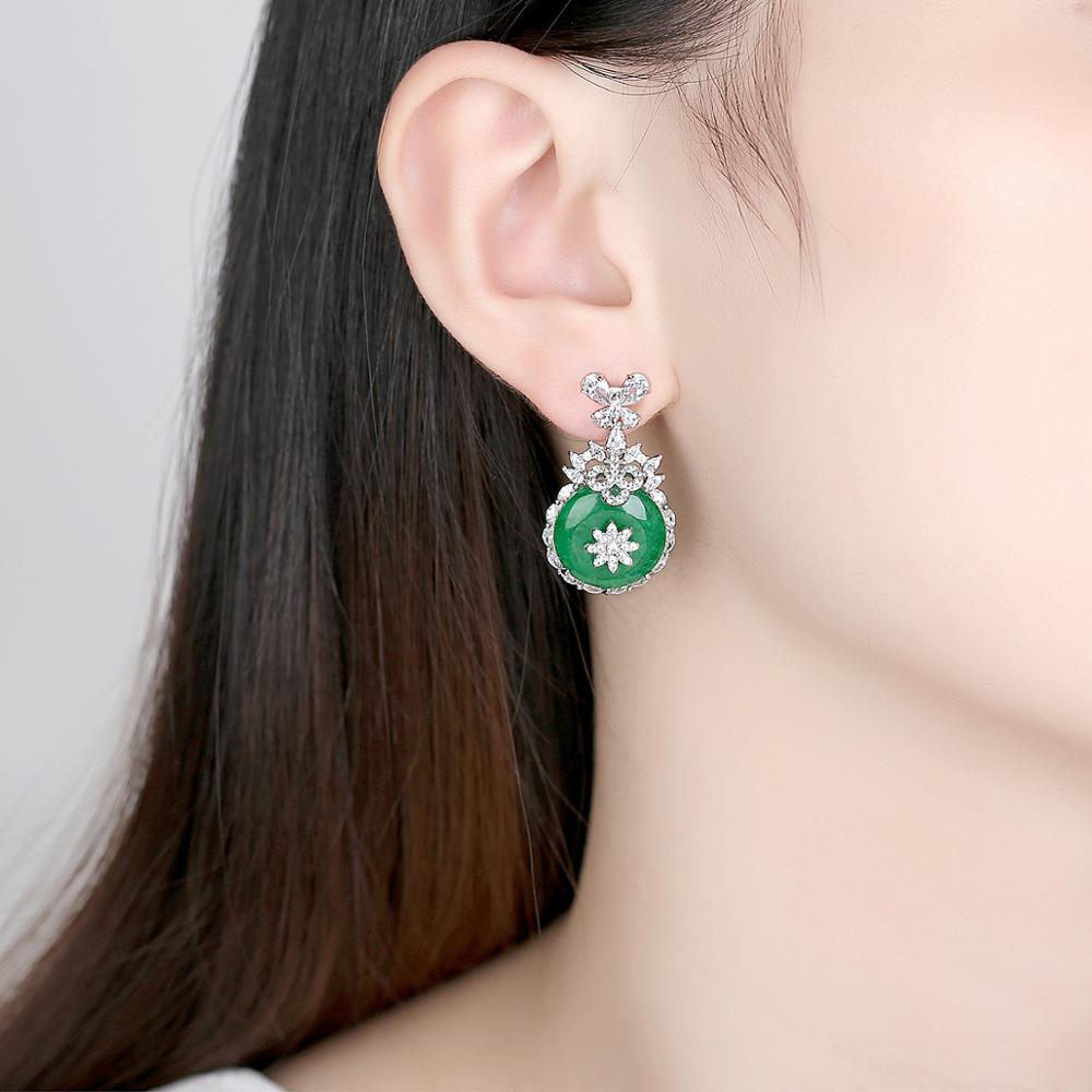 High Quality Green Chalcedony Jade Earrings