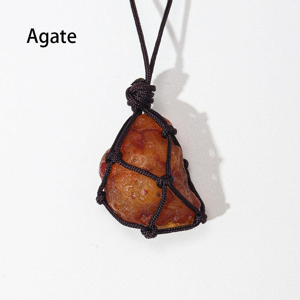 Natural Crystal Quartz Raw Net pocket pendant Crystal