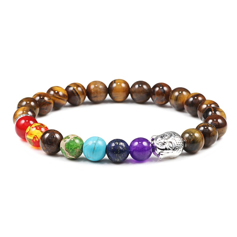 7 Chakra Bracelet Natural Lava Stone Wooden Bead