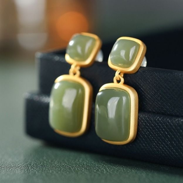 Classical Gentle Natural Hotan White Jade Inlaid Double Stone