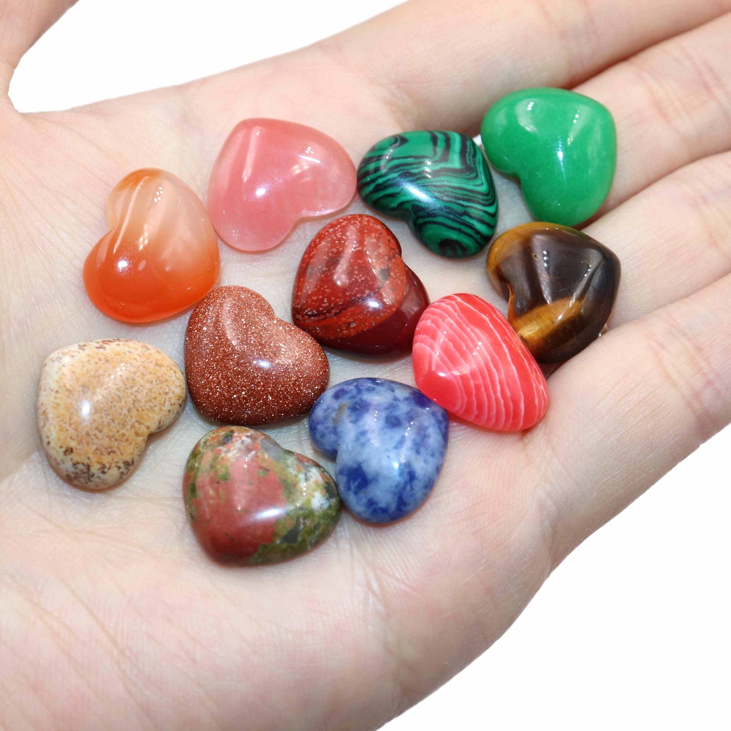 Agates Quartz Pink Jades Tiger Eye Heart Shape Stone