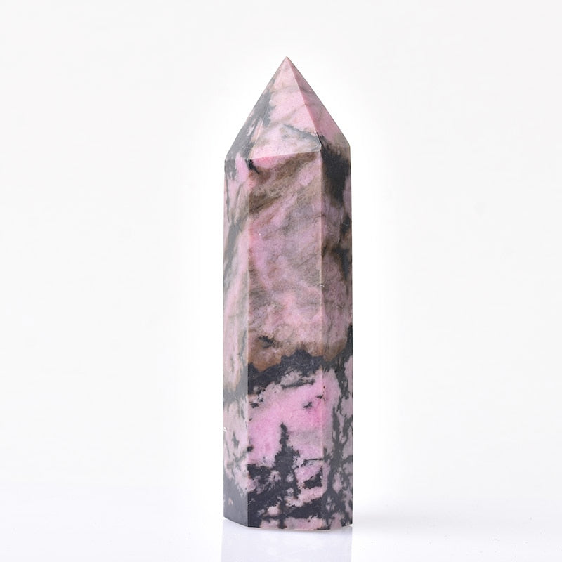 Quartz Point Rhodonite Healing Obelisk Pink Stone Wand