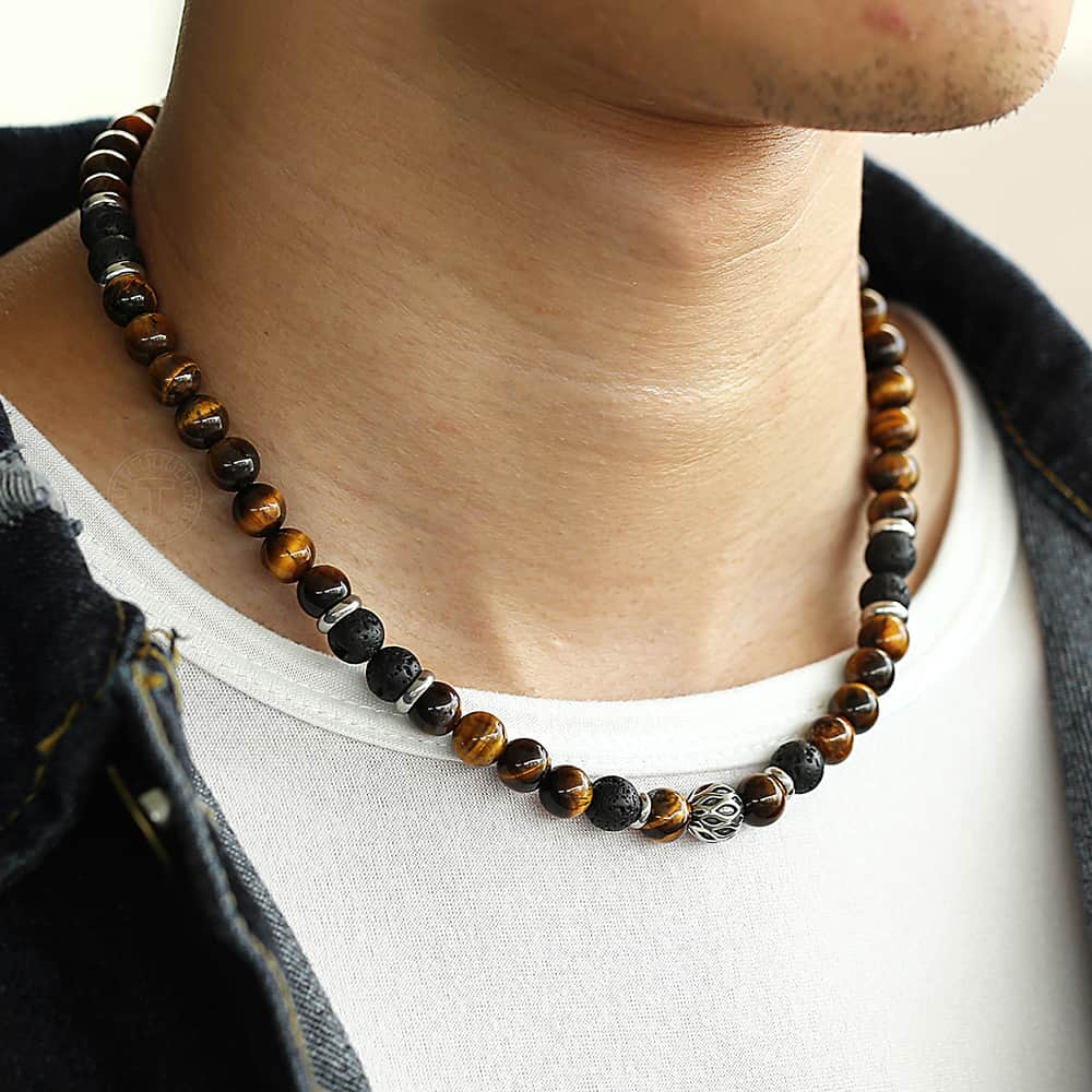Stone Tiger Eyes Lava Bead Necklace Beaded Choker