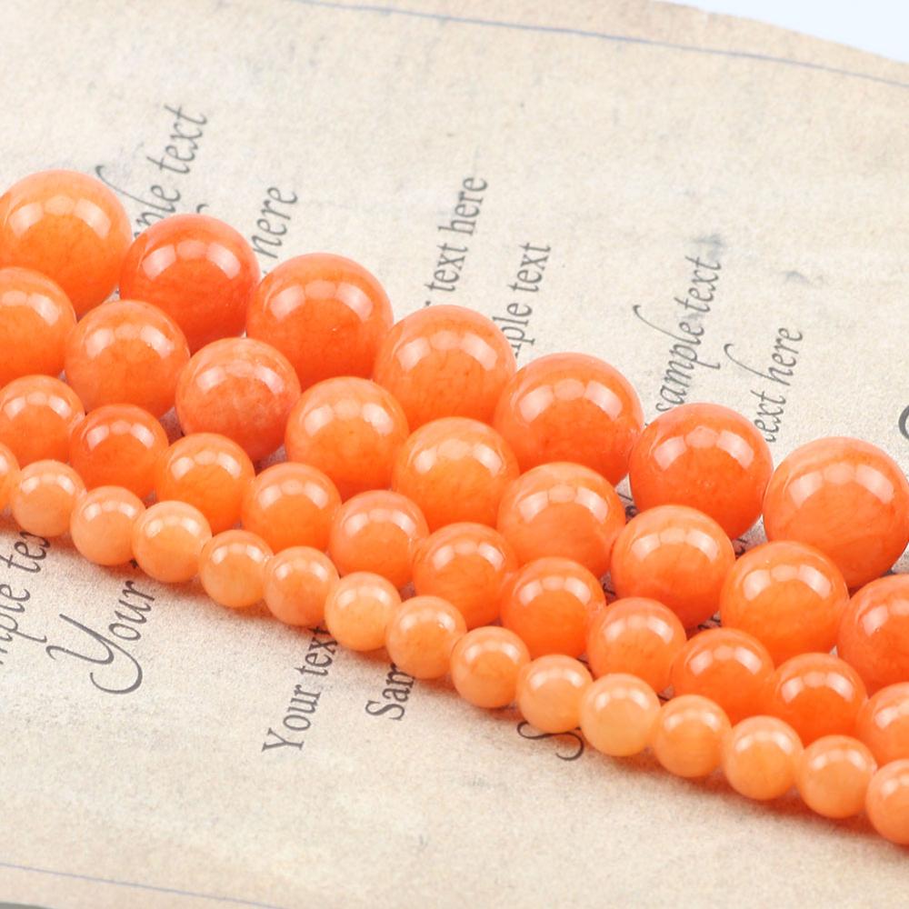 Natural Stone Orange Jades Beads For Jewelry Making Round