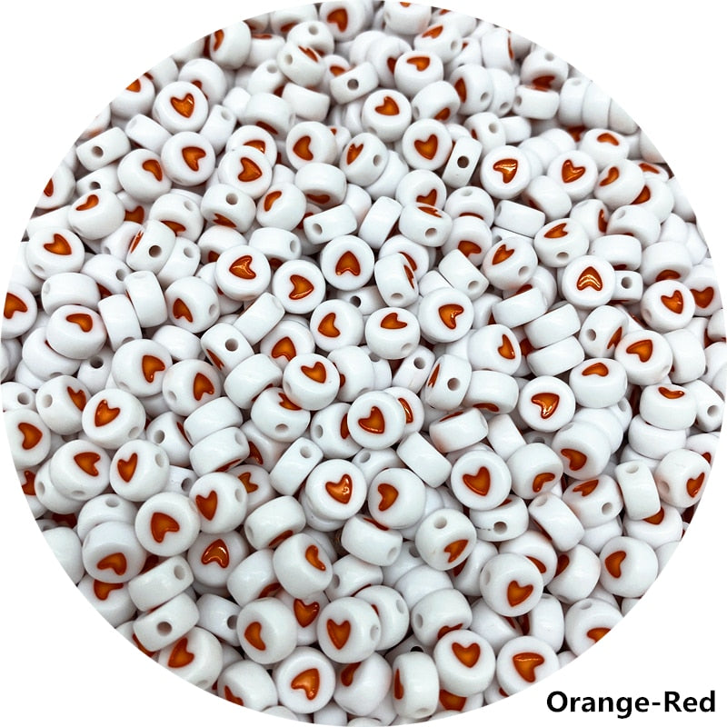 Love Heart Acrylic Flat Round Beads