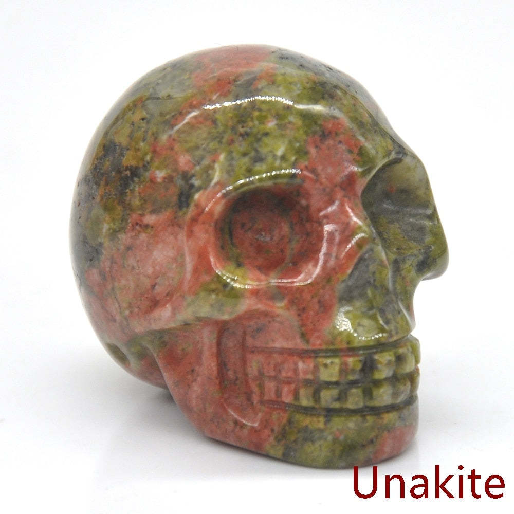 Skull Statue Natural Amethyst Black Obsidian Stone