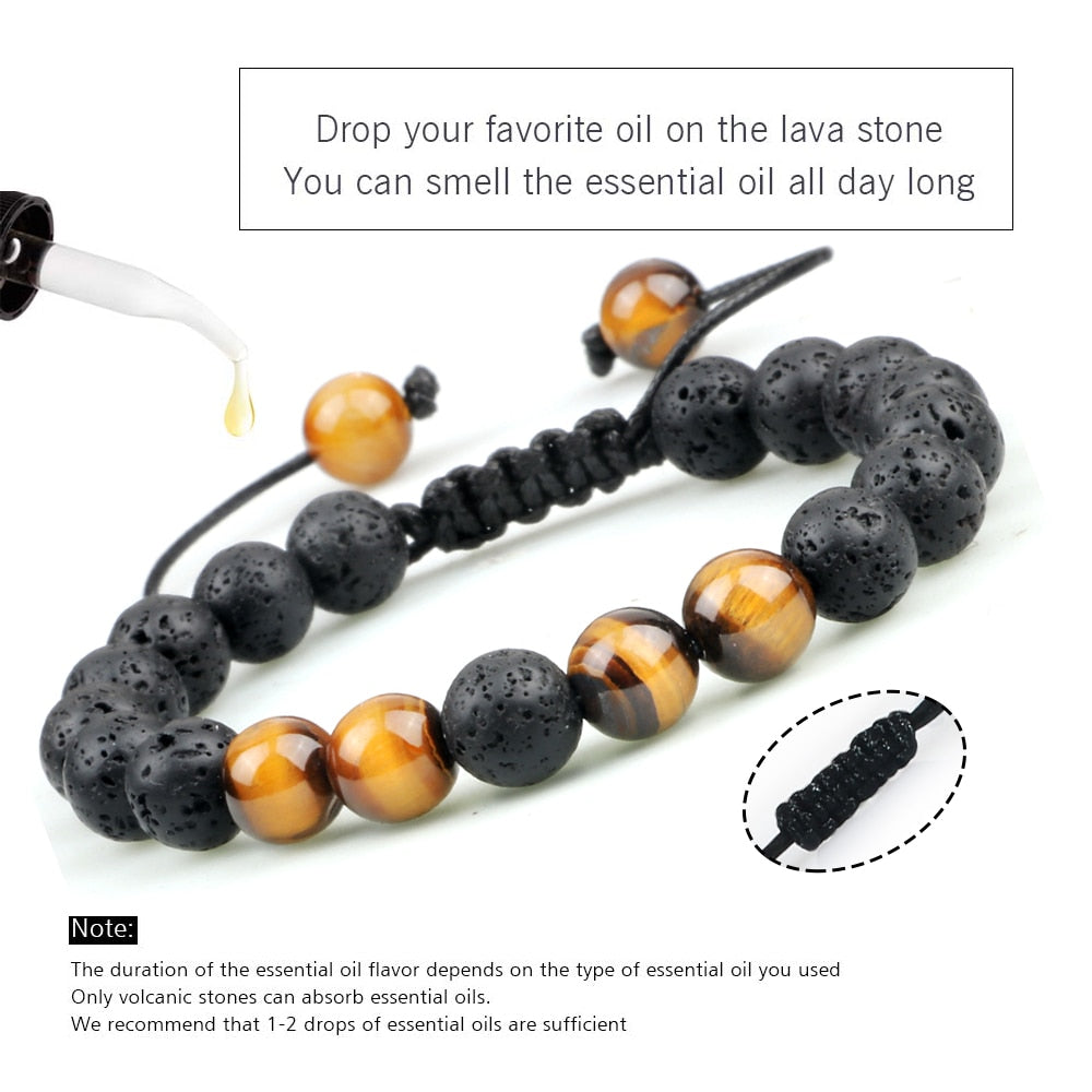 Natural Volcanic Rock Stone Men Bracelets