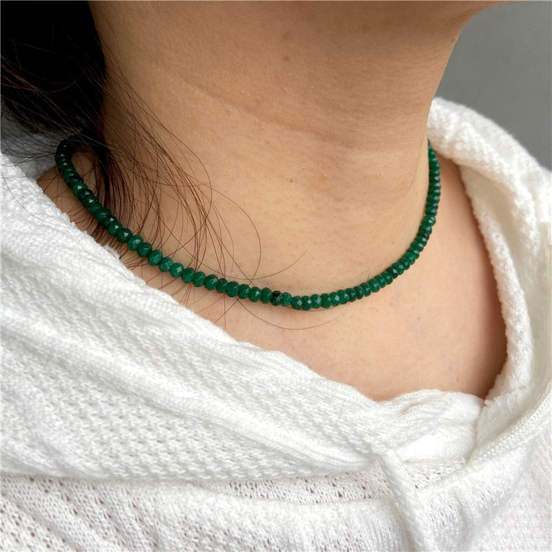 Simple Faceted Gem stone Necklaces For Women Jades