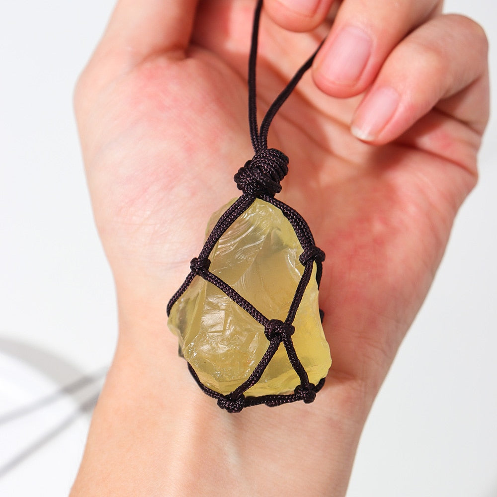 Natural Crystal Quartz Raw Net pocket pendant Crystal
